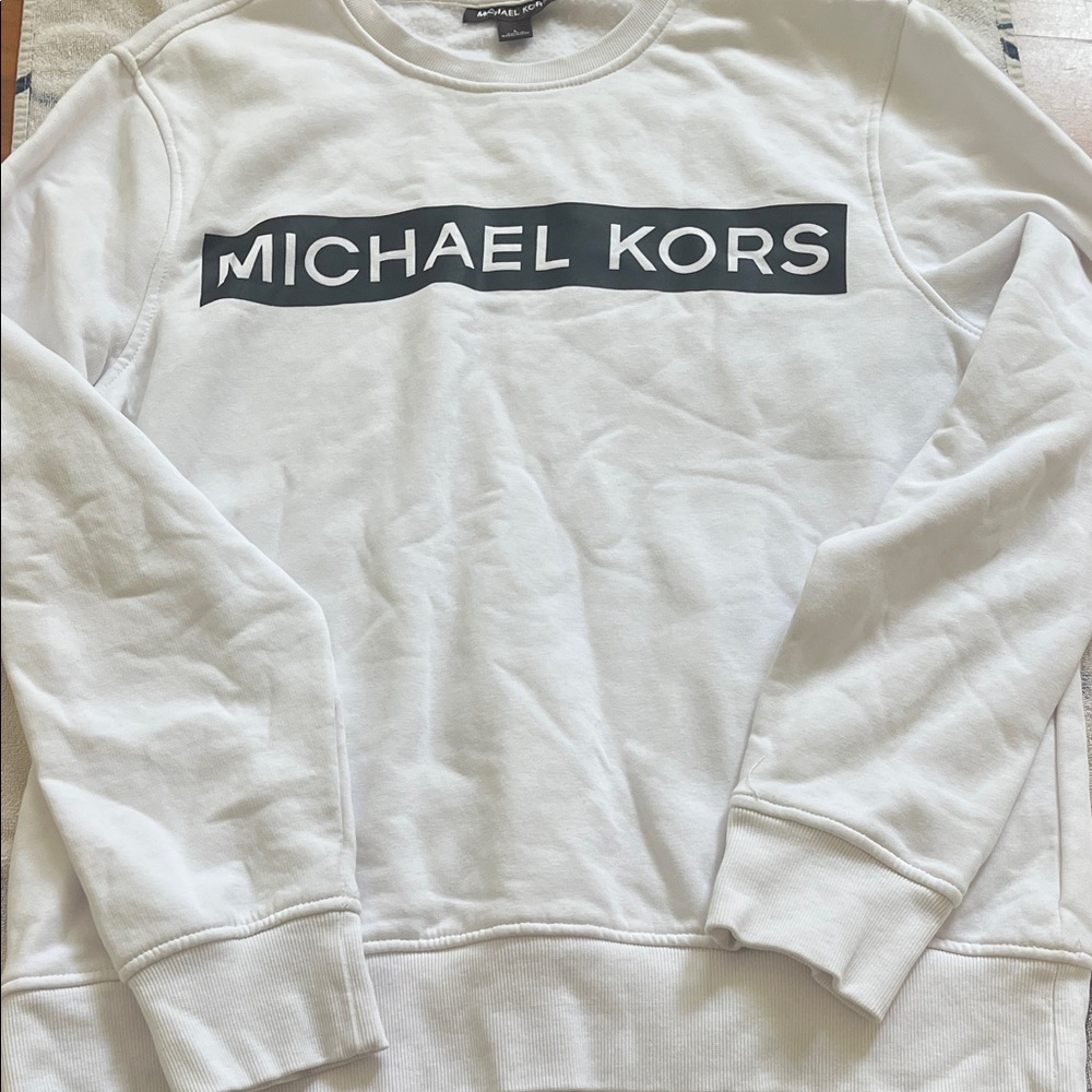 Michael Kors White Crewneck Sweatshirt with Black Logo